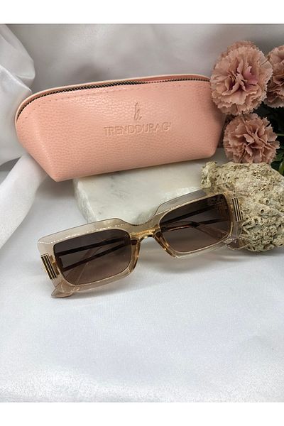Di Caprio Ricy Rectangular Gold Detailed Transparent Nude Women's Sunglasses