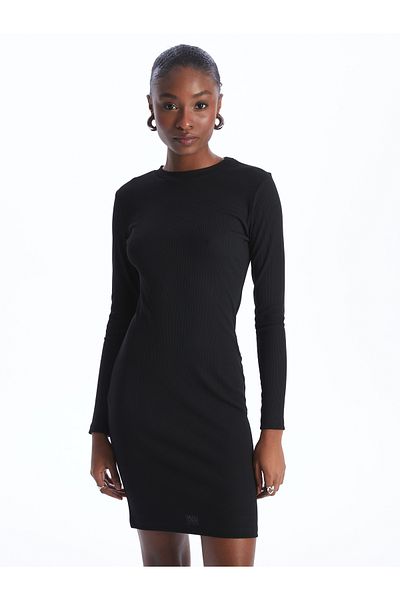 LC Waikiki Women's Dress - Crew Neck, Solid, Long Sleeve
