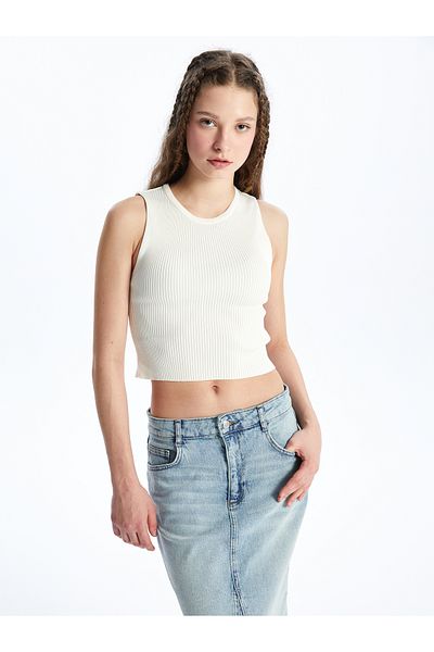 LC Waikiki LCW Vision Damen Strickoberteil mit Rundhalsausschnitt, flach, kurz