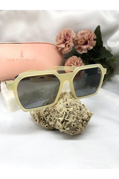 Di Caprio Scar Design Square Cream Women's Sunglasses