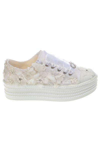 Ayakkabı Tutkusu Stilo ® Adidași de mireasă albi - Design confortabil și elegant cu aplicații tridimensionale și decorațiuni cu perle 5cm