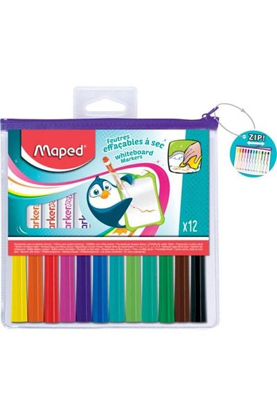 Maped 12 Pieces Whiteboard Felt Tip Pens - Different Colors