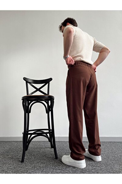 ketench Men's Baggy Cut Pleated Trousers - Elastic Waist, Brown (E1010)