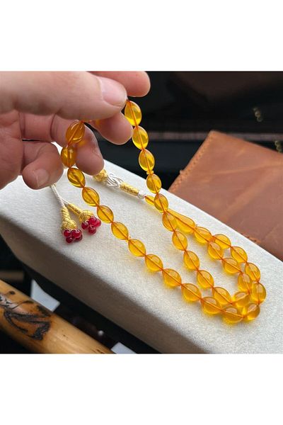 dergah tesbih Silver Designed Dice Colored Clamping Amber - Handcrafted