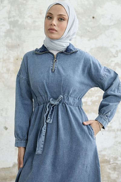 InStyle Rochie albastră din denim cu fermoar