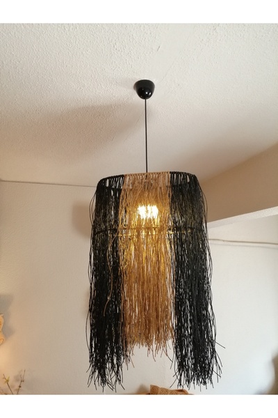 BOHEM Hug Bohem Avize  Afrikan Stil Oval Siyah Kahverengi Kağıt İpli