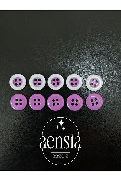 aensia Pack of 10 White-purple Polyester Buttons - 1.14 Cm, 4 Holes Shirt anD Baby Buttons