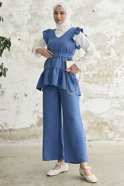 InStyle Három részes szett fodrokkal a vállán - kék