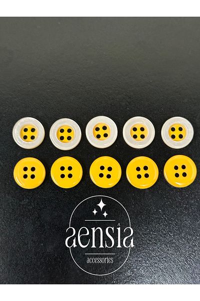aensia Pack of 10 Polyester Shirts Buttons - White-yellow, 1.14 Cm, 4 Holes Baby Buttons