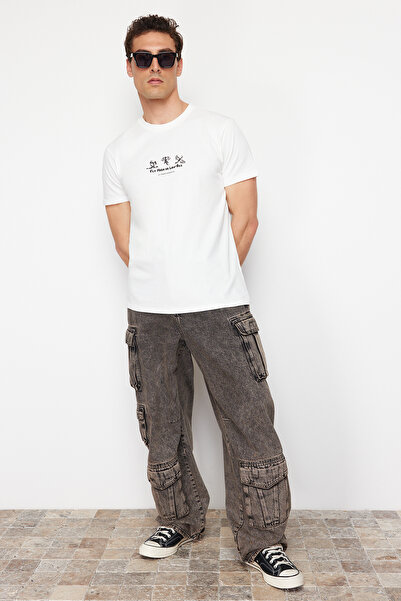 Trendyol Collection Ecru Dragon Print Regular/Normal Fit T-Shirt Tmnss24Ts00209