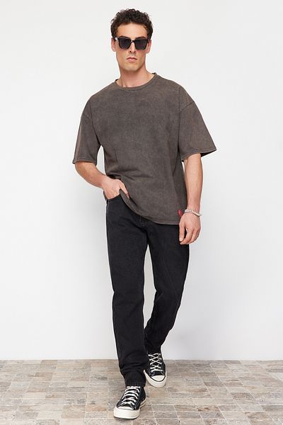 Trendyol Collection Brown Oversize Pale EffecT 100% CoTTon T-Shirt - TMNSS23TS00153