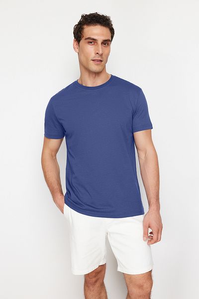 Trendyol Collection Navy Blue Crew Neck 100% Cotton T-Shirt - TMNSS21TS0808