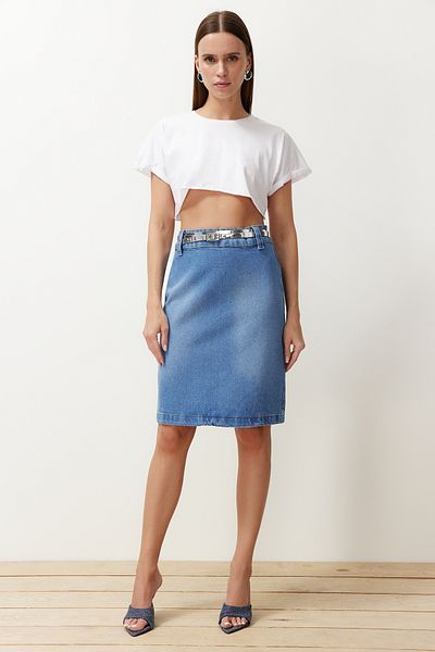 Trendyol Collection Kék hasított Midi farmer szoknya TWOSS24ET00189