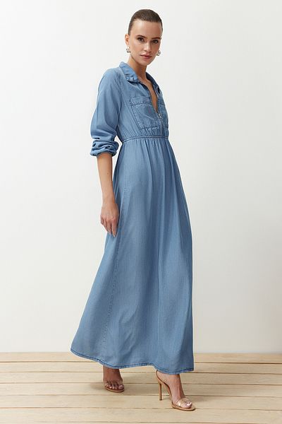 Trendyol Collection Sötétkék Maxi Prestigiyali farmer ruha - TWOSS24EL00834