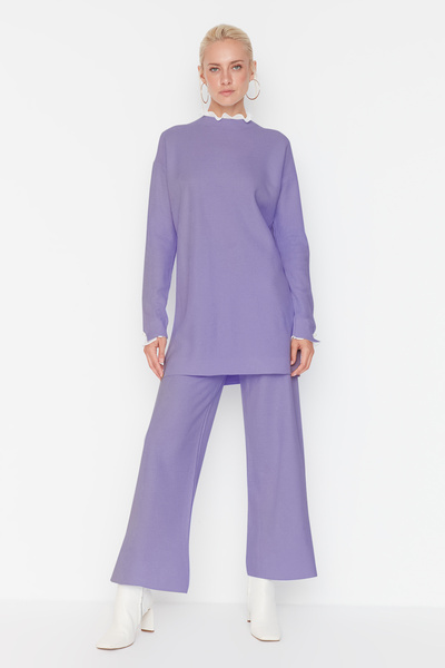 Trendyol Modest Lila gyöngy és tüll részletes pulóver-nadrág kötöttáru készlet TCTAW23US00088