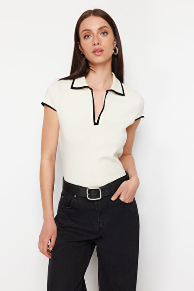 Trendyol Collection Stone Premium Yarn/Special Yarn Zipper Detailed Knitwear Sweater TWOSS24KZ00031