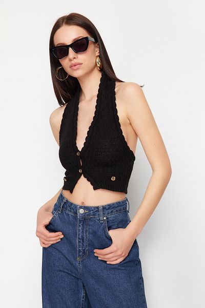 Trendyol Collection Περιορισμένης Έκδοσης Λεπτομερής Πλεκτά Μπλούζα με Μαύρο Κουμπί TWOSS24BZ00329
