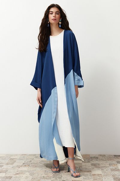 Trendyol Modest Lange, indigoblaue, gewebte Kappe - Ferace TCTSS24KF00002