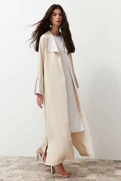 Trendyol Modest Steinfarbene, lange, gewebte Aerobin-Kappe & Ferace & Abaya TCTSS24KF00011