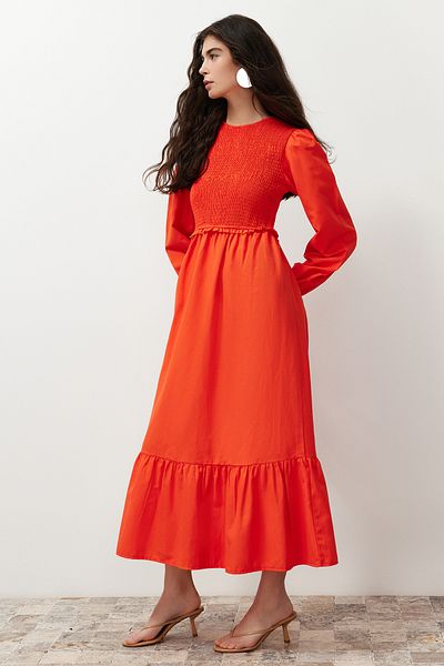 Trendyol Modest Помаранчева ткана сукня з декольте Gipe TCTAW22EB0109