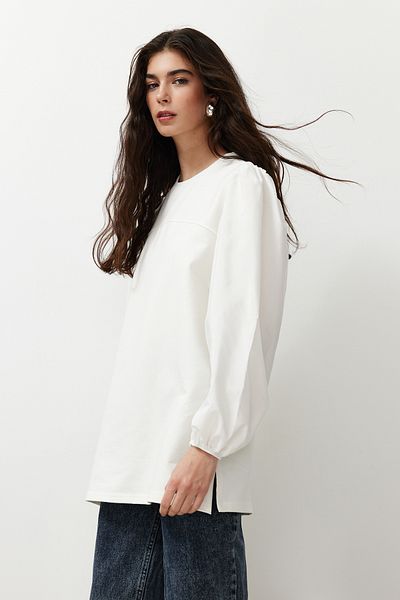 Trendyol Modest Πλεκτό λευκό φούτερ από Ποπλίνα - TCTSS24UK00041
