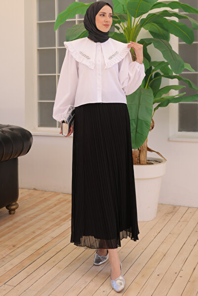 benguen 2070 Short Shirt with Stone Detail on the Collar White