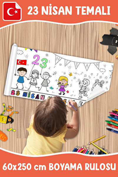 melolisa 23 Nisan Temalı Dev Boyama Rulosu Bebek ve Çocuk Için Eğitici 60x250...