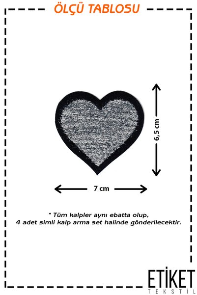 FANTASTIC ARMA Iron-On Woven Arma Set Patch Patch Silver Glitter Fringed Heart Model (4 Pcs)