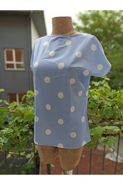 rengamoda Basic Polka Dot Women's Blouse - Moskrepe Fabric, Colorful
