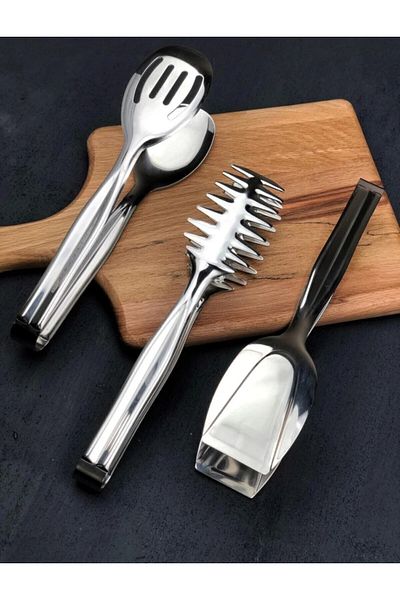 EMİNMUTFAK 3 Piece Presentation Tongs Set - Salad, Cake, Pasta