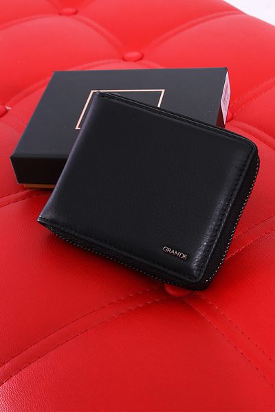 Grande 1579 100% Genuine Leather Zippered Men's Wallet Card Holder Black