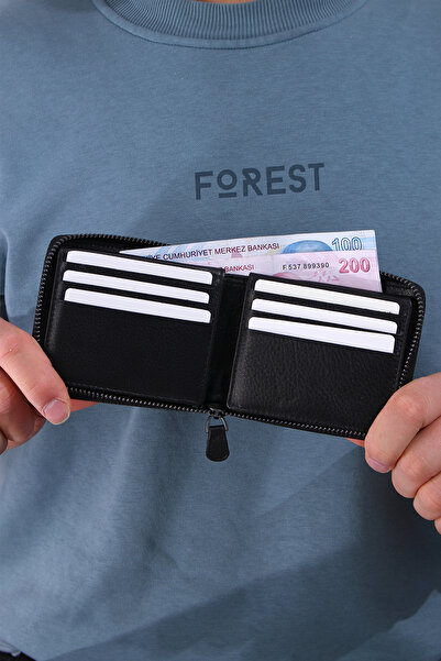 Grande 1579 100% γνήσιο δέρμα ανδρικό πορτοφόλι με φερμουάρ Μαύρο