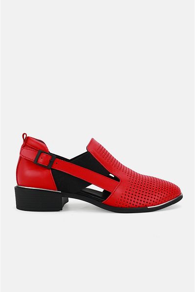 TUNAELLİ WOMEN'S RED GENUINE NATURAL LEATHER NUMBER 36-41 BUCKLE SHOES