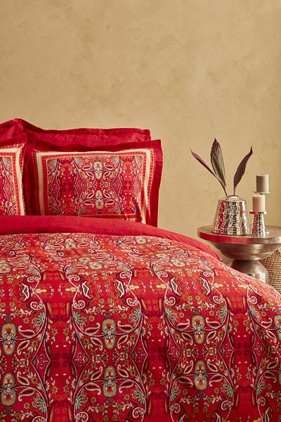 Karaca Home Set cuvertură de pilota din satin roșu Dora - 100% bumbac, țesătură dublă, dublă