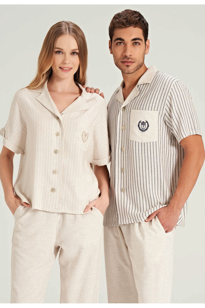 Feyza 5073 SHORT SLEEVE LINEN Paired Pajama Set