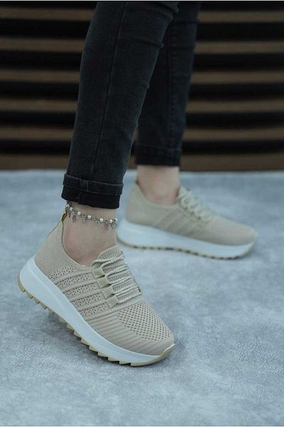 Weynes Women's Cream Mesh Spotted Orthopedic Light Soft Sole Casual Sneakers Wsb0922