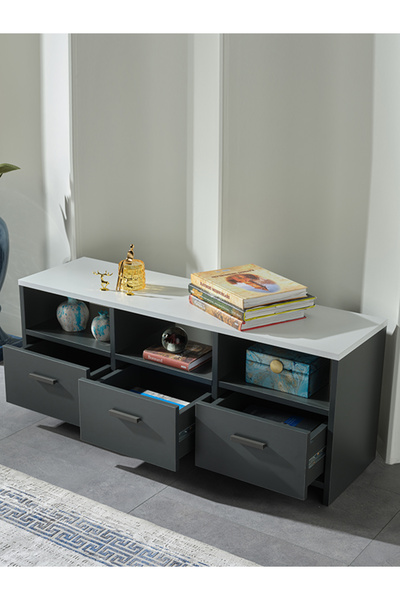 İSTİKBAL Safir Tv Sehpası 115 cm Kapaklı Tv Sehpası Antrasit-Beyaz