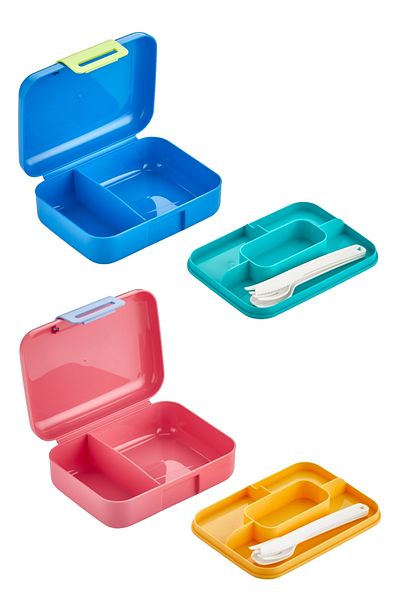 Vagonlife (SET DE 2) Cutie de prânz cu două etaje, cu două compartimente, recipient pentru depozitarea alimentelor, set de cuțite cu furculiță, lingură