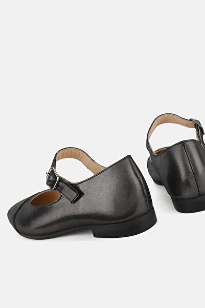 TUNAELLİ WOMEN'S BLACK NICKEL GENUINE LEATHER NUMBER 34-35-41-42 STRAP SHOES