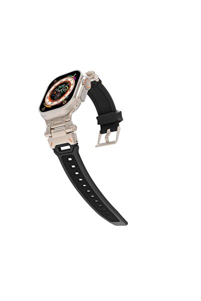AktarMobile Watch Ultra / Ultra 2 49 mm Uyumlu Metal Aksamlı Silikon Kordon K...