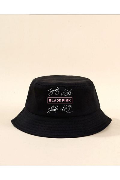 Toum Enya Jewelry Black Pink Bucket Fisherman Hat