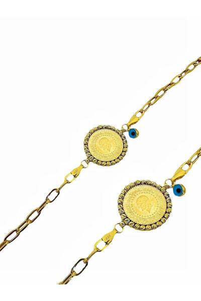 MaGold Ataç Zincir Dorika Çerçeveli Çeyrekli Altın Bileklik