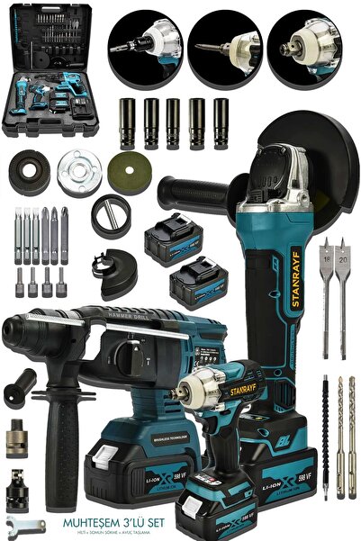 stanrayf Alman COPER 598V 25Ah Bakır Sargı Akülü 3Lü Set Şarjlı Kırcı Şarjlı ...