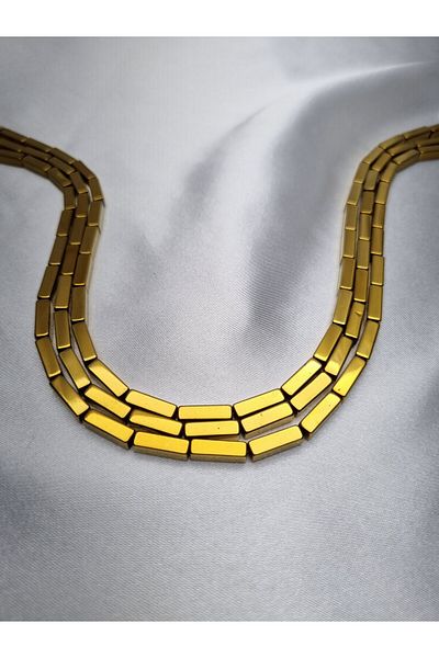 Yüksel Boncuk 4x13 mm Cornered Hematite (Gold) Stone Natural Stone String