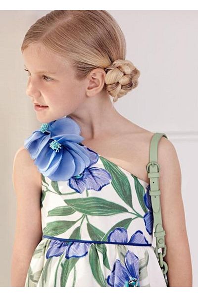 Abel & Lula Girl's Blue Linen Dress 05053-009