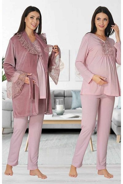 CT MODA Velvet Powder Dressing Gown Set