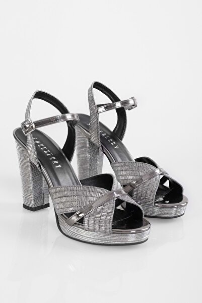 Shoeberry Kadın Aubrey Platin Simli Platform Topuklu Ayakkabı