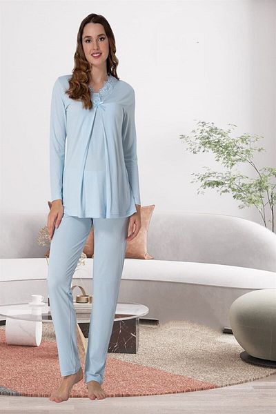 CT MODA Set pijamale și halat de maternitate din catifea ecru