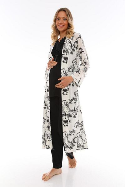 CT MODA Black Patterned Cotton Women's Pajamas and Dressing Gown Set - Pregnant Maternity