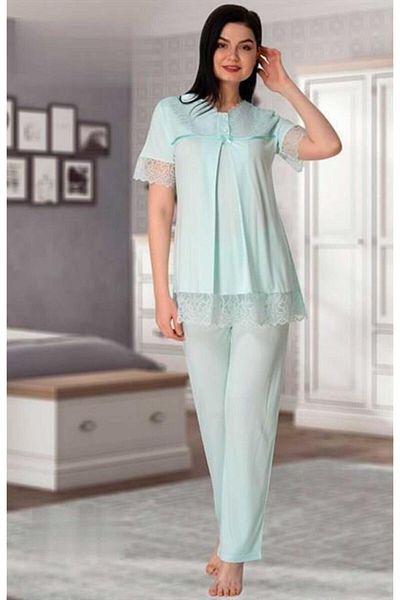 CT MODA Set de pijamale de maternitate cu mâneci scurte albastre - efort